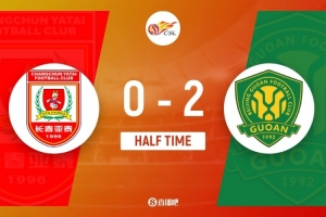 半场-亚泰0-2国安 塞鸟弑旧主法比奥失点后重罚命中，卡米洛染黄