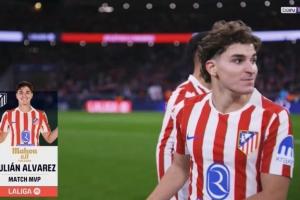 0球0助攻但送出6关键传球！西甲官方：阿尔瓦雷斯当选本场MVP