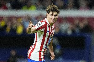 阿尔瓦雷斯出战14场欧冠打进10球，成为马竞欧冠进球上双第三人