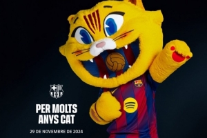 巴萨社媒为吉祥物CAT庆生：最棒的吉祥物一岁了，生日快乐！